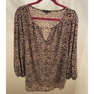 Adrianna Papell 3/4 Length Sleeve Blouse Pink Animal Print 2X